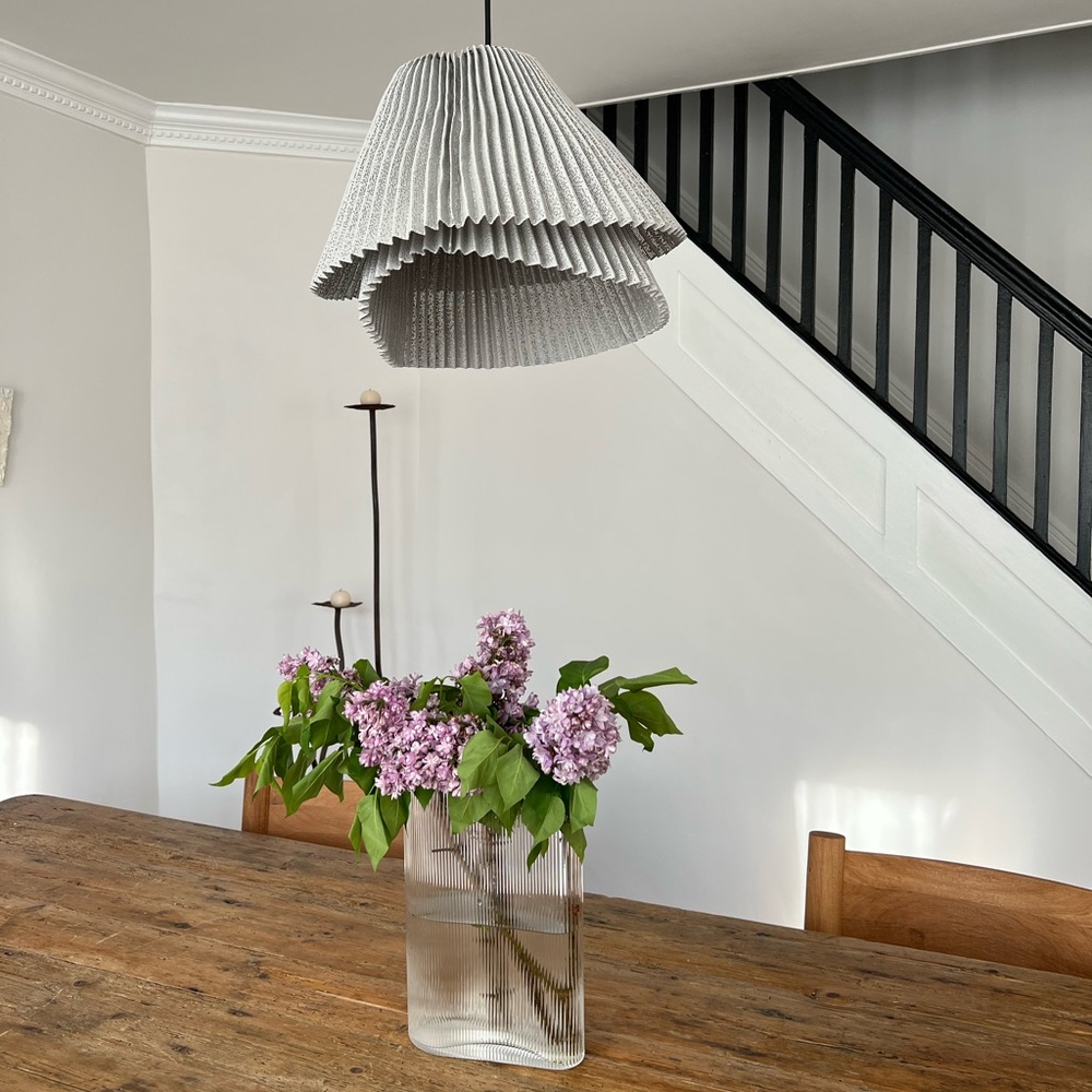 Beautiful ribbed glass column vase